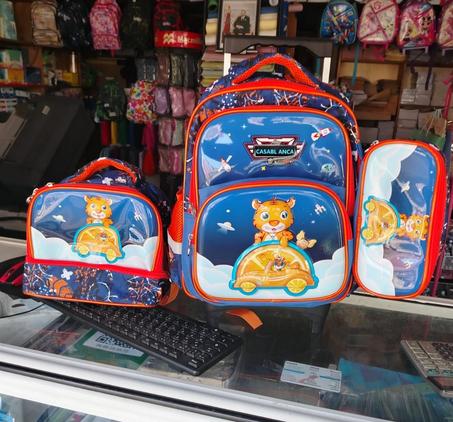 🐯 Ensemble Trolley Tigre Casablanca – 3 pièces (Cartable, Trousse, Sac Repas)