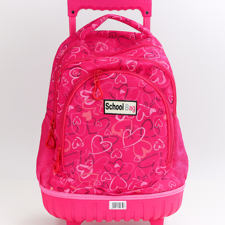 🎒 Sac à dos trolley – School Bag (Rose Cœurs)