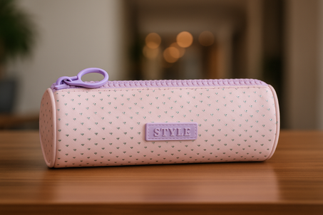 Trousse STYLE – Cylindrique Crème & Rose Pastel