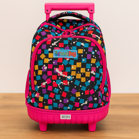 🎒 Sac à dos trolley – School Bag (Motif Pixels Multicolores)