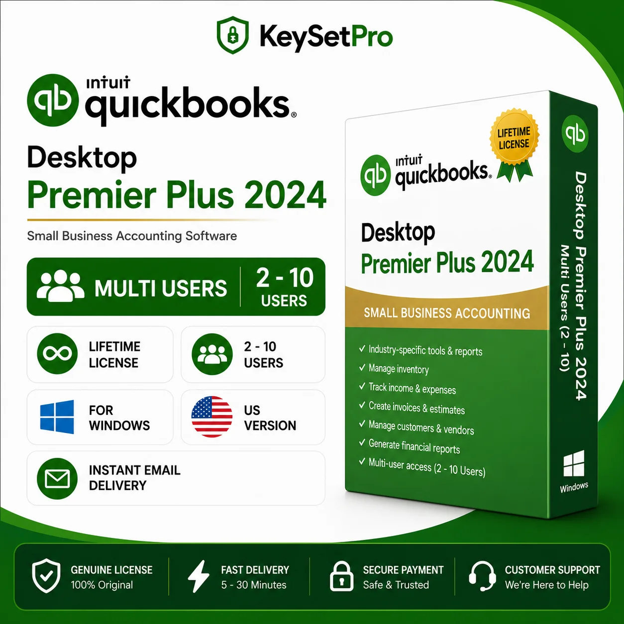 Quickbooks Desktop Premier Plus 2024 - Multi Users (2 - 10 User) for Windows Lifetime | US Version