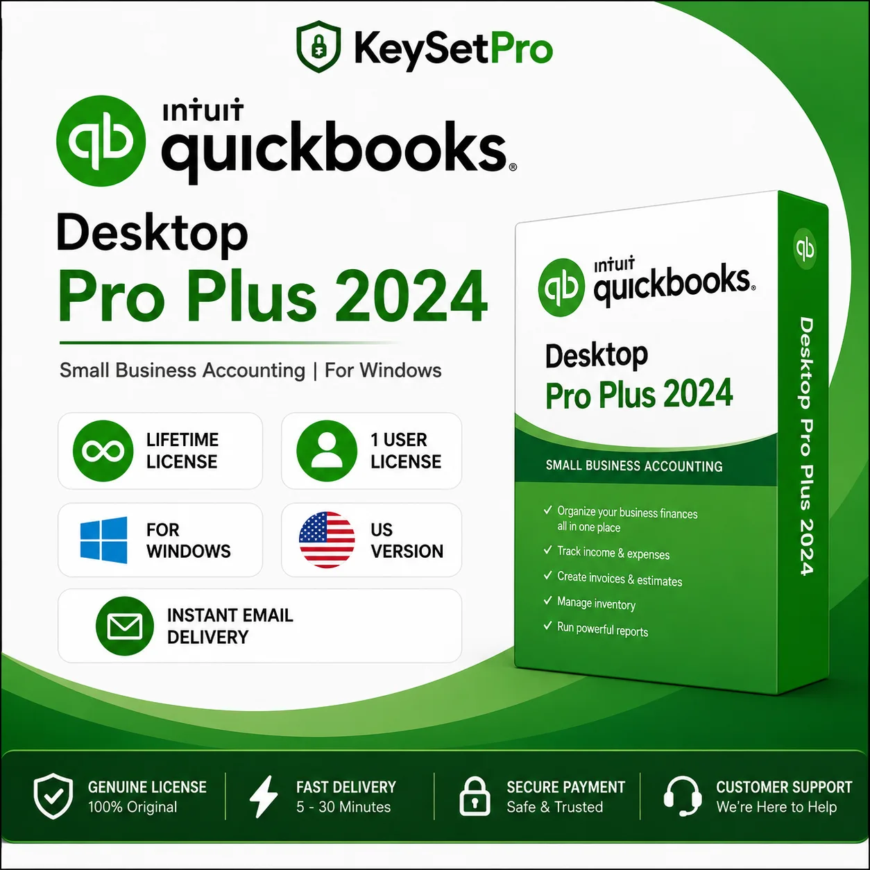 Quickbooks Desktop Pro Plus 2024 for Windows Lifetime | US Version