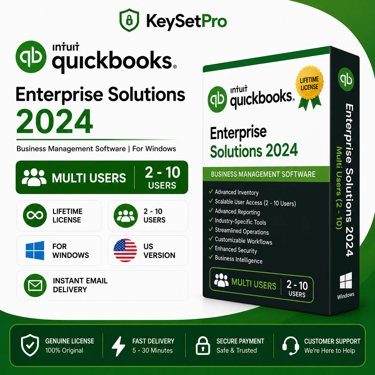 QuickBooks Enterprise Solutions 2024 - Multi Users (2 - 10 User) for Windows Lifetime | US Version