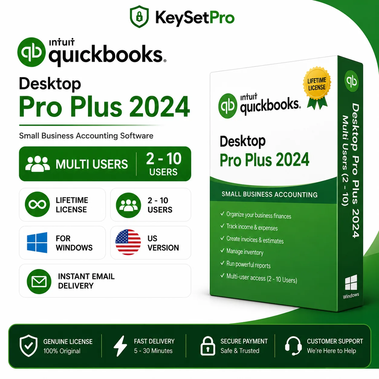 Quickbooks Desktop Pro Plus 2024 - Multi Users (2 - 10 User) for Windows Lifetime | US Version