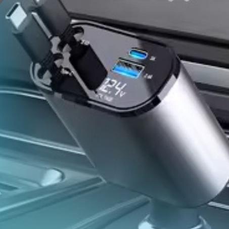 كابل شحن سيارة قابل للسحب 4 في 1 – كابل متعدد الوظائف -