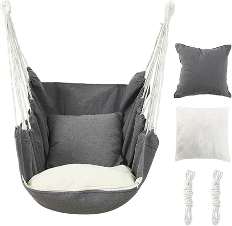 كرسي أرجوحة كبير معلق مع وساة للاستخدام في الخارج والمنزل وغرفة النوم والفناء بحد أقصي للوزن 180 كيلوجرام من من يو اند هوم، لون رمادي