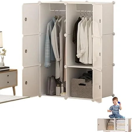 خزانة ملابس بلاستيكية مكعبة للملابس منزلية لرفع تنظيم غرفة نومك ورف تخزين عملي وانيق لاثاث منزلك 6 ابواب و2 قضيب تعليق