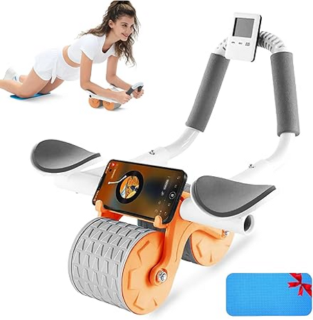 بكرة دوارة لتمارين البطن والخصر مع ارتداد تلقائي ومسند للكوع ومؤقت زمني، أداة تدريب للرجال والنساء من تيوكس