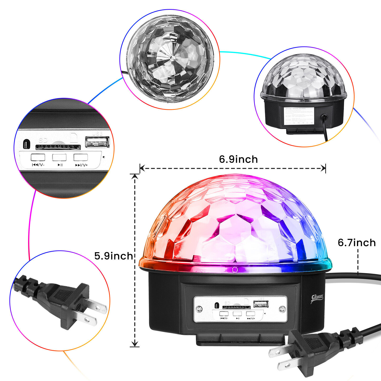 TG- Led Crystal Magic Ball Light Bluetooth Music