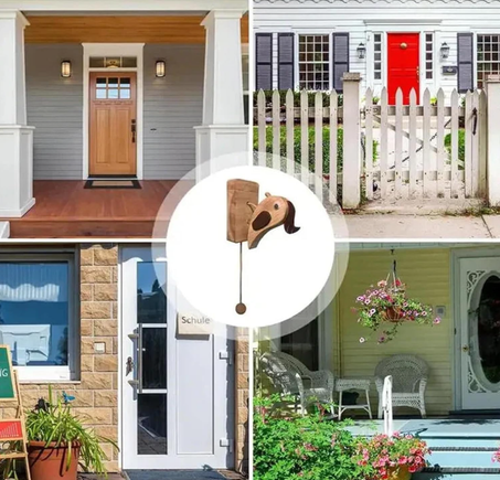 جرس باب خشبي من نقار الخشب ، مقبض إبداعي عتيق ، 1 أصلي