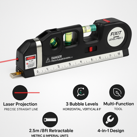 Fixit Laser Level Pro 3 – 4-in-1 Multi-Functional Measuring Tool
