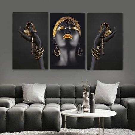 Tableau Moderne : Femme Africaine Maquillage Doré