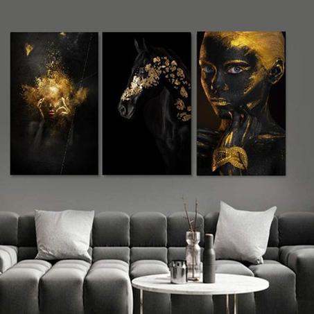 Tableau Moderne : Cheval, Femme Doré