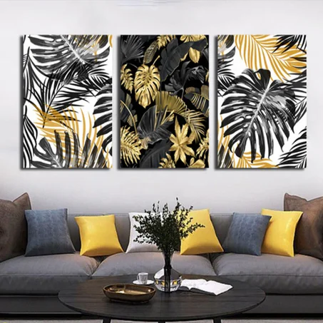 Tableau Moderne : Plumes Noir Doré