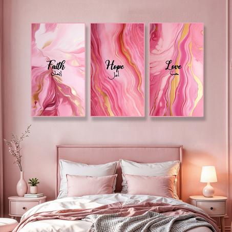 Tableau 3 pièces : Faith – Hope – Love en rose 3