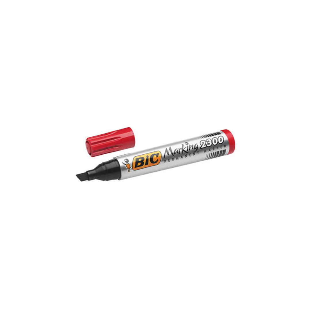 BIC Marqueur permanent pointe biseautée corps plastique encre à base d’alcool rouge 2300