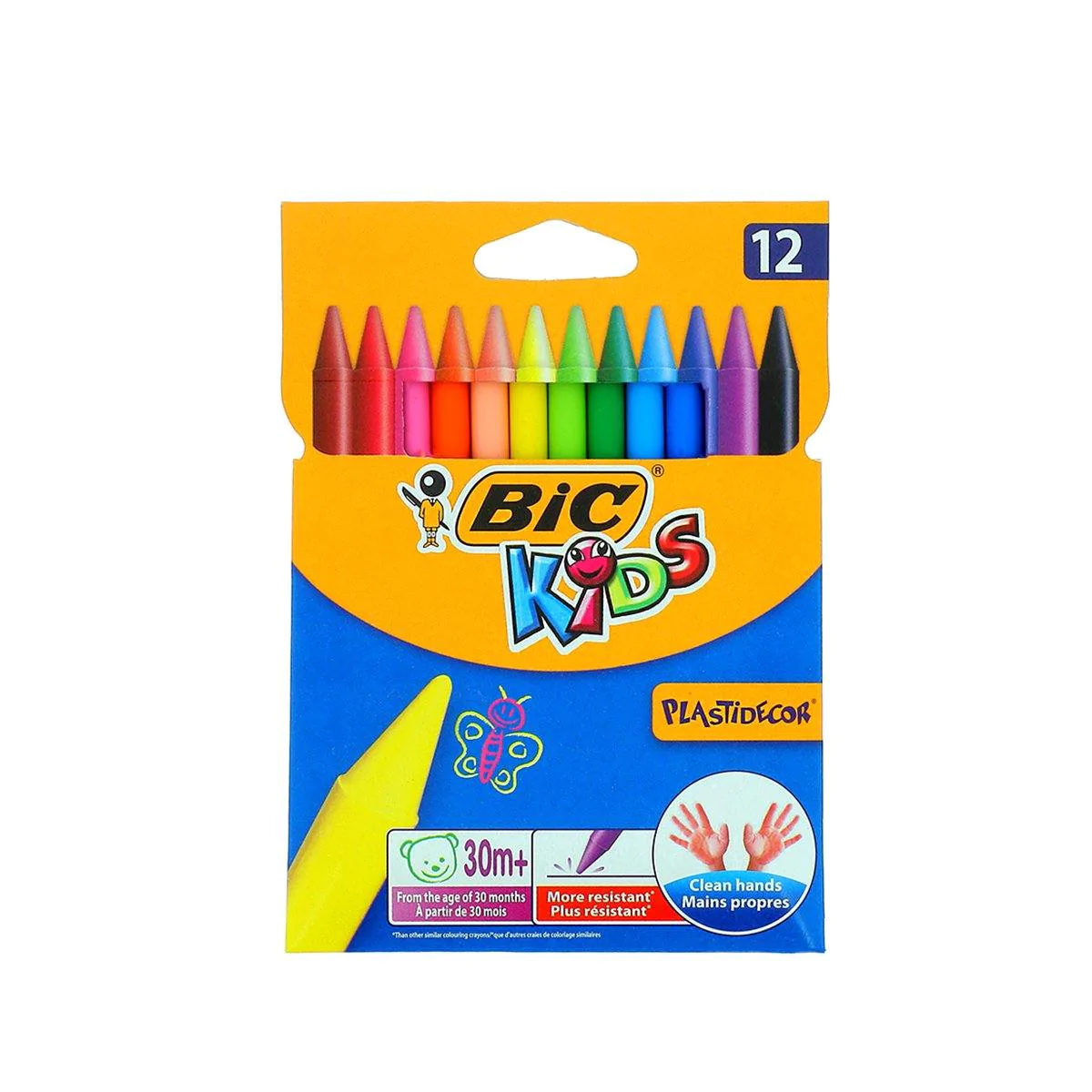 CRAYONS À CIRE DE 12 COULEURS KIDS PLASTIDÉCOR BIC