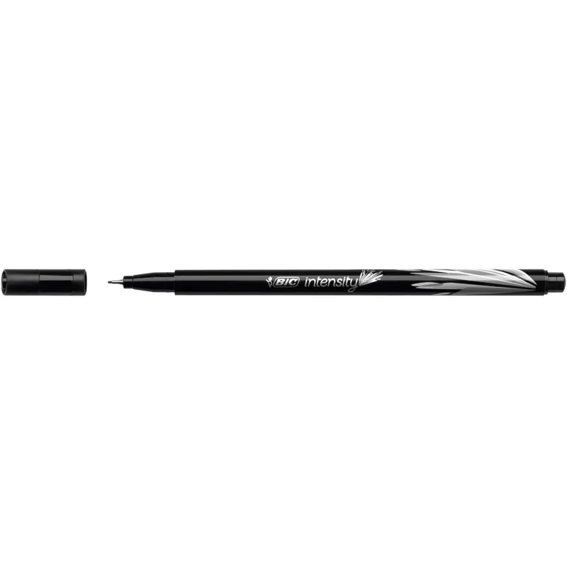 Pack de 12 Stylos feutre BIC Intensity – Noir – Baguée métal – Pointe ultra fine 0,4mm
