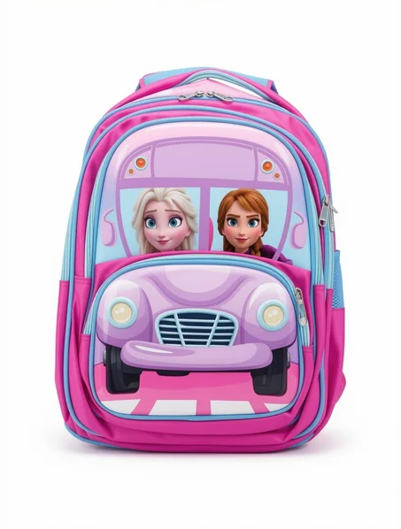 Sac à dos scolaire rose pour fille avec motif voiture cartoon