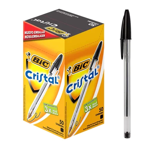 50 STYLOS BILLES NOIR CRISTAL MEDIUM 1 mm