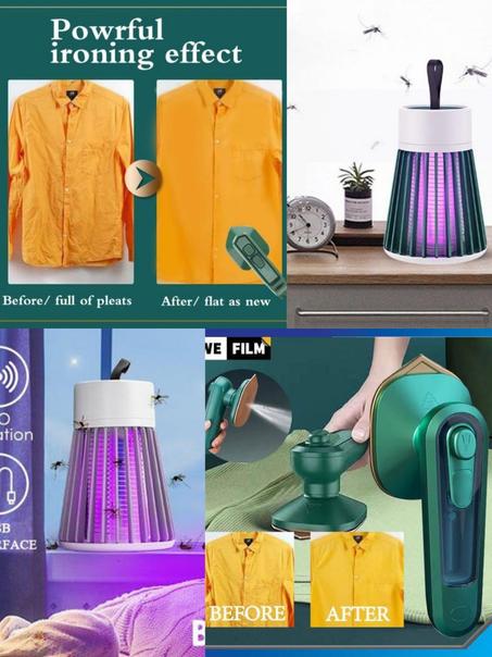 PACK 🛒 ⚡🔥 مصباح قاتل البعوض 😍 مع مكواة الملابس البخارية المحمولة