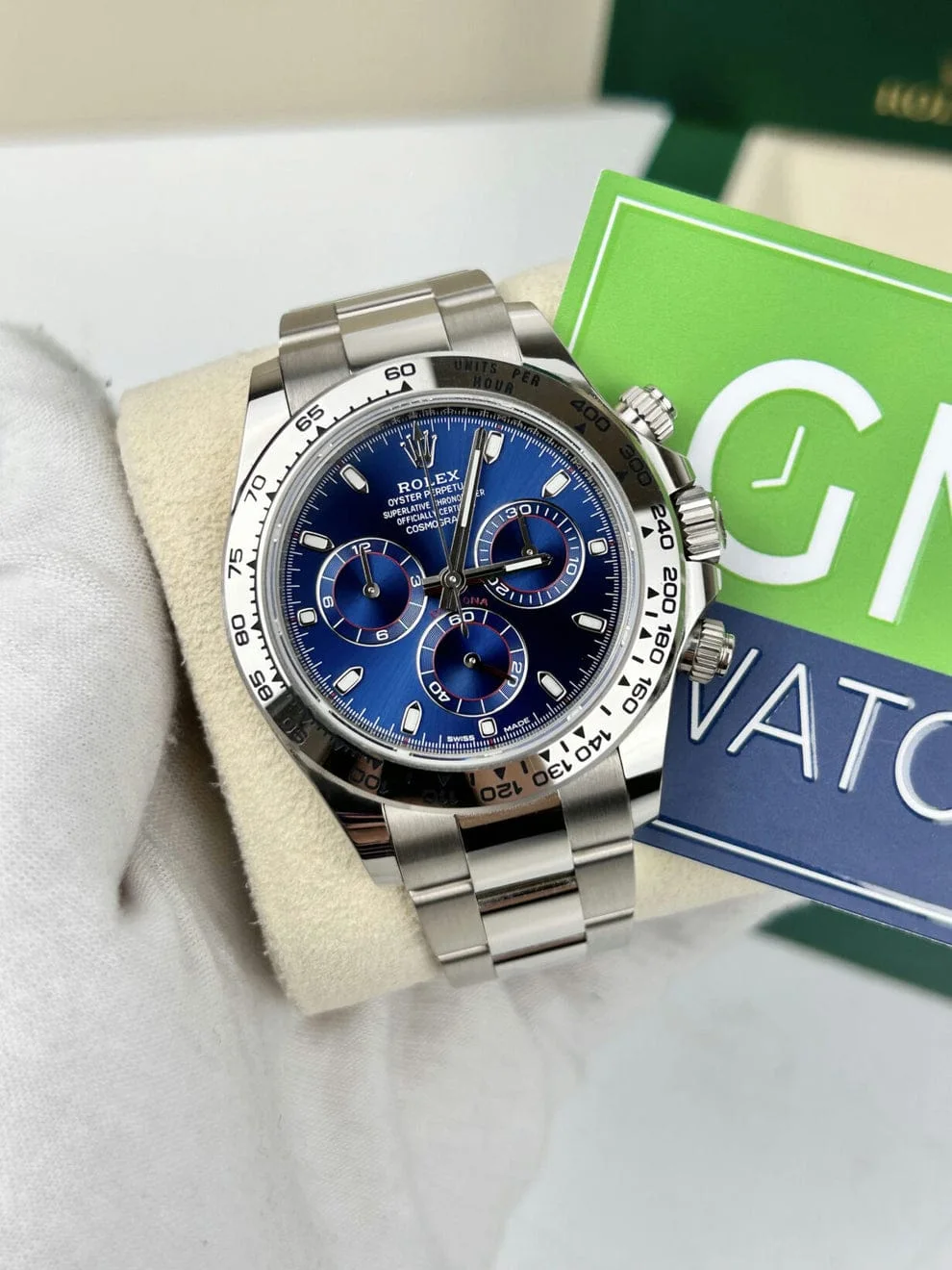 Rolex Daytona – White Gold Blue Baton Dial –