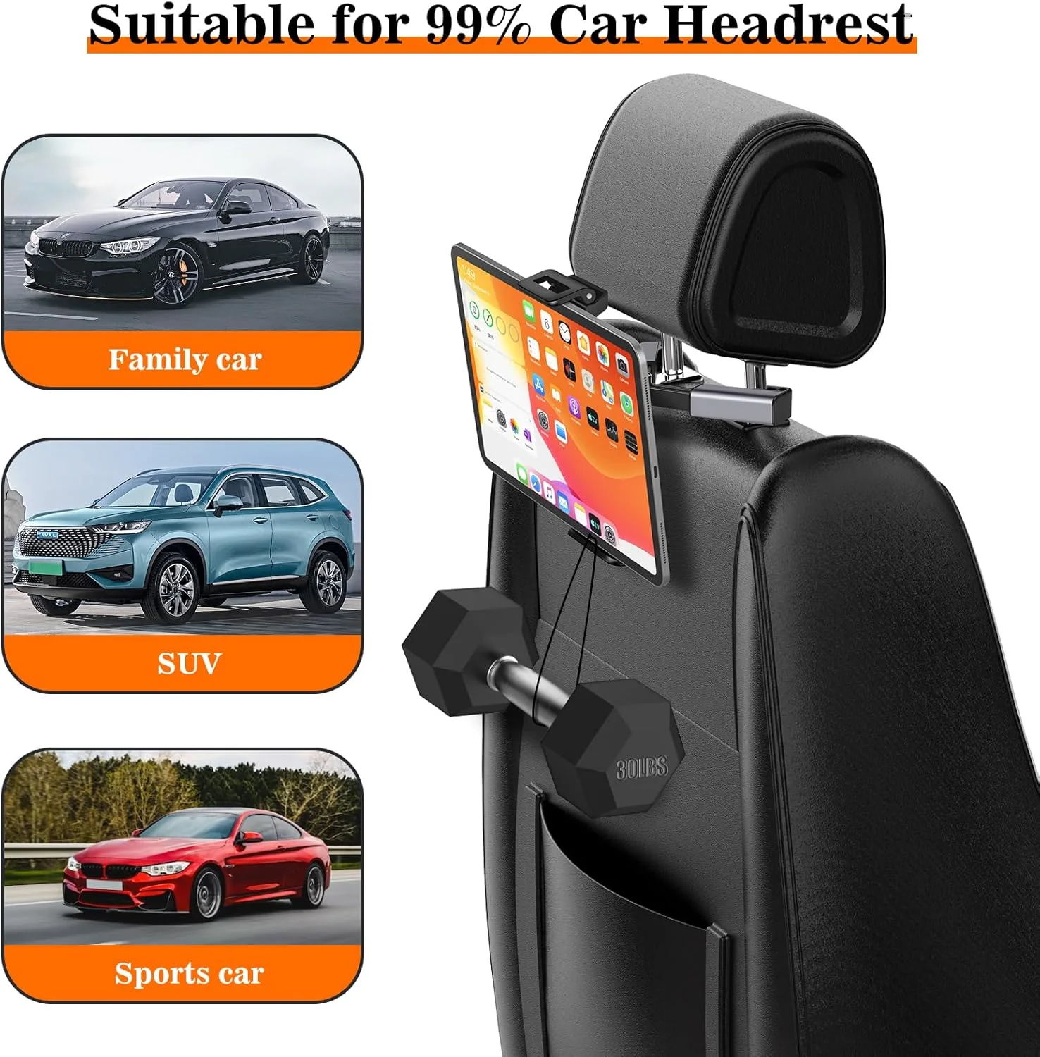 Car Headrest Tablet Mount / phone holder - حامل الجهاز اللوحي في مسند رأس السيارة