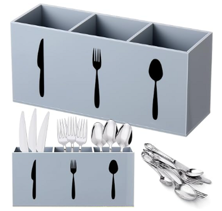 سوزدل صندوق تخزين ادوات المائدة من الاكريليك لتخزين ادوات المائدة الفضية يوضع على سطح الطاولة وحامل ملعقة وشوكة للمطبخ مكون من 3 اقسام