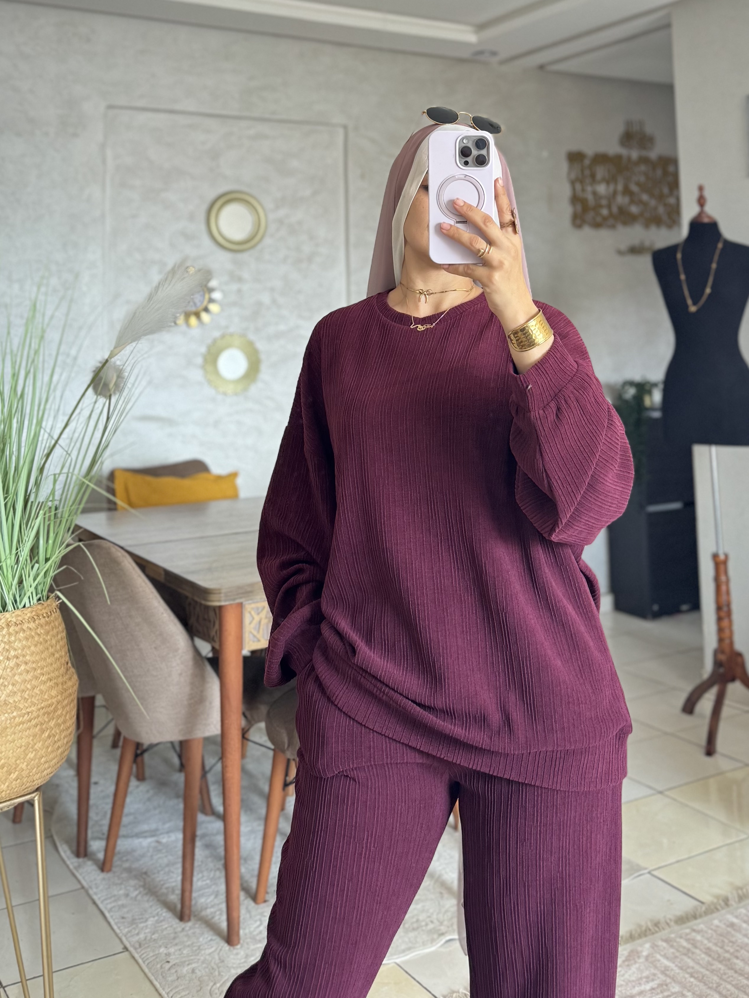 ✨ طقم أوفرسايز جاكار – أناقة وراحة ✨