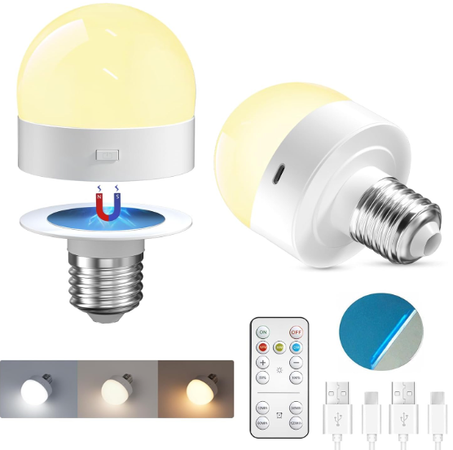 Ampoule Batterie Rechargeable E27, LED Rechargeable USB-C avec Telecommande