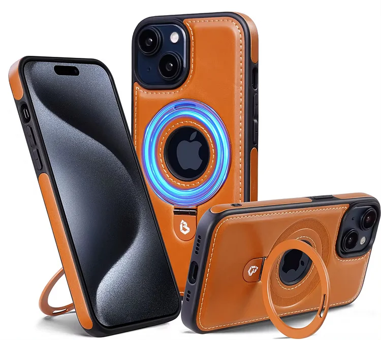 جراب جلدي مغناطيسي مع حامل حلقي لهاتف iPhone