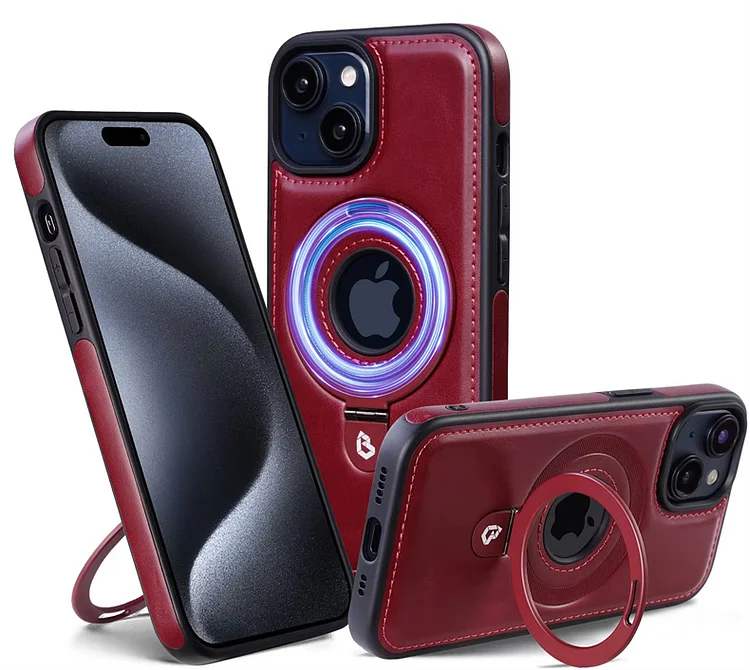 جراب جلدي مغناطيسي مع حامل حلقي لهاتف iPhone