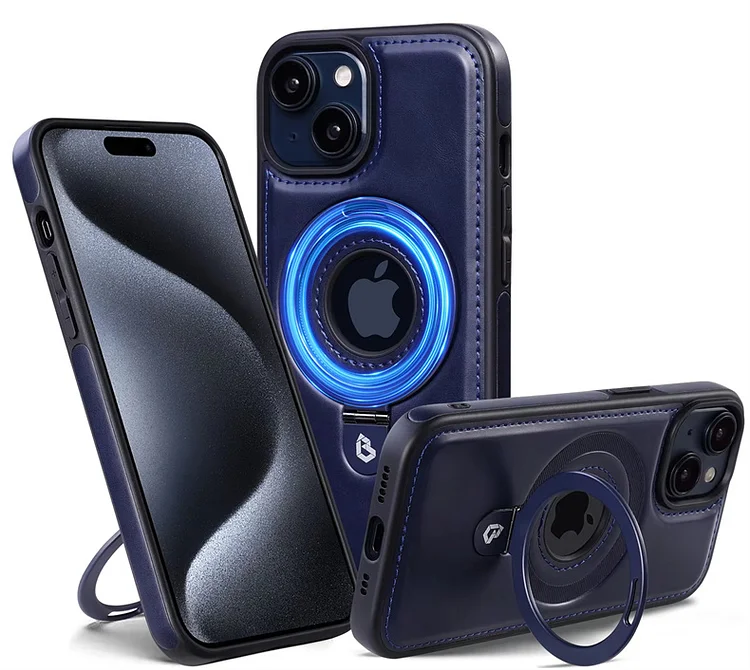 جراب جلدي مغناطيسي مع حامل حلقي لهاتف iPhone
