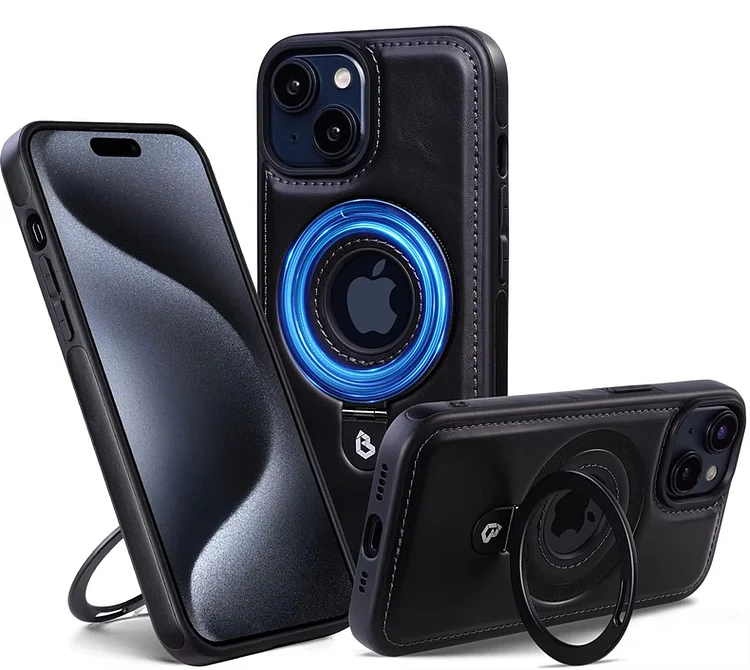 جراب جلدي مغناطيسي مع حامل حلقي لهاتف iPhone