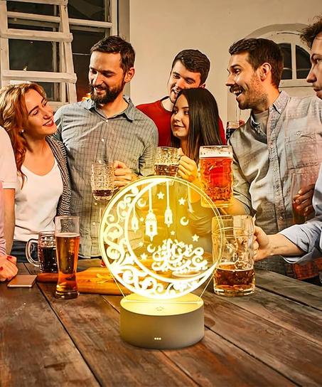 زينة عيد رمضان من Mexllex، زينة فانوس رمضان المبارك، إضاءة ليلية إسلامية، إضاءة رمضان LED، زينة طاولة، قمر ثلاثي الأبعاد، ديكور طاولة خشبية، مصباح قمري للمنزل [فئة الطاقة أ]