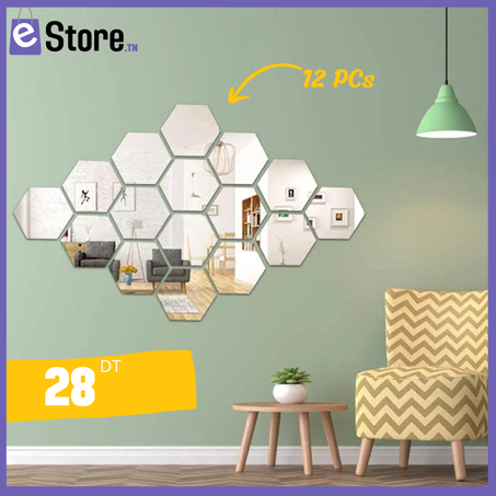 Pack Stickers Muraux ( Miroir Hexagonal 12PCs )