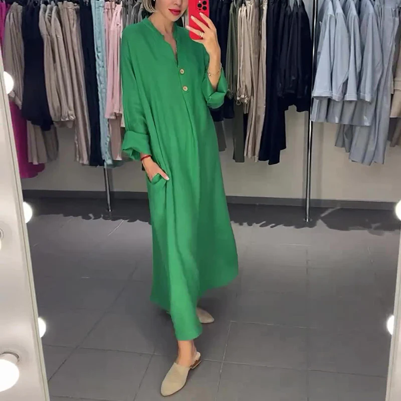 👗Robe longue avec poches, une tenue qui allie confort et élégance.