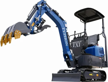 TYPHON Storm Mini Excavator - 1.1 Ton Trench Digger with Boom Swing, Bucket