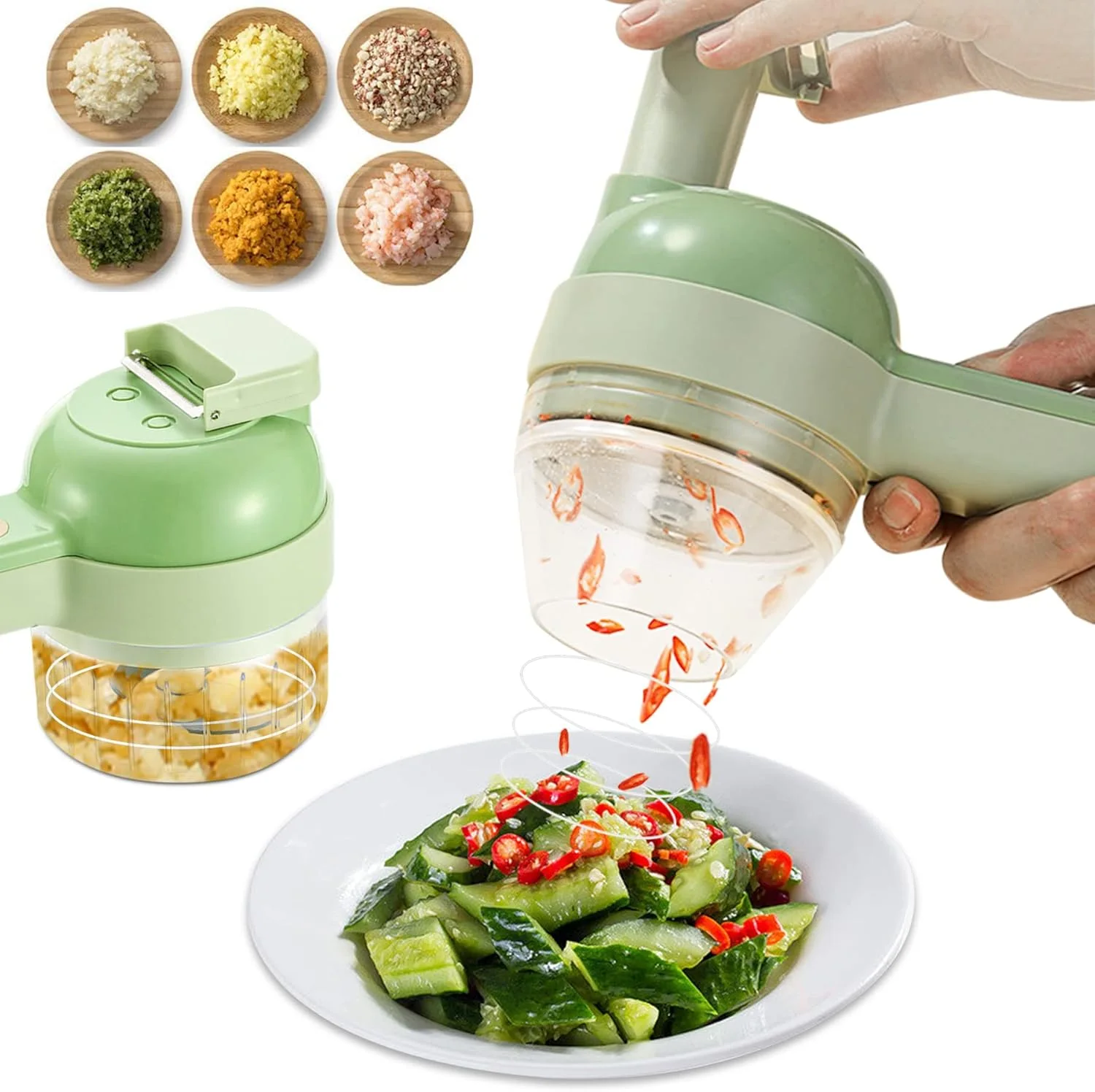 مجموعة اداة تقطيع خضار كهربائية محمولة 4 في1 - Electric Vegetable Cutter 4in1