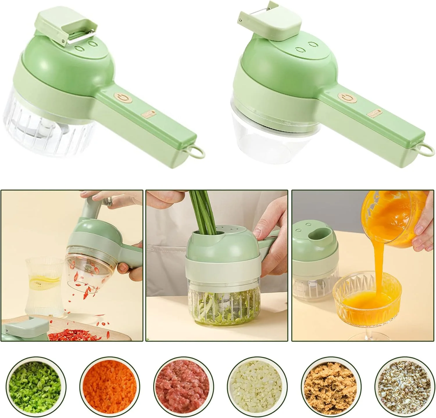 مجموعة اداة تقطيع خضار كهربائية محمولة 4 في1 - Electric Vegetable Cutter 4in1