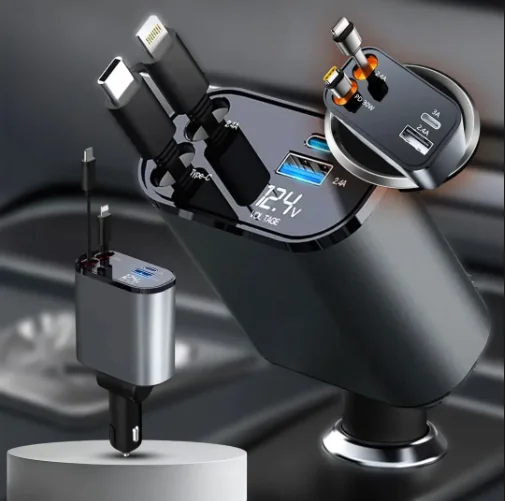 شاحن سيارة فائق السرعة 4 في 1 - Retractable Car Charger 4 in 1
