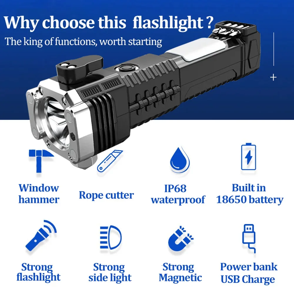 كشاف محمول متعدد الوظائف مع كشاف محمول - Portable LED Flashlight - 8 in 1