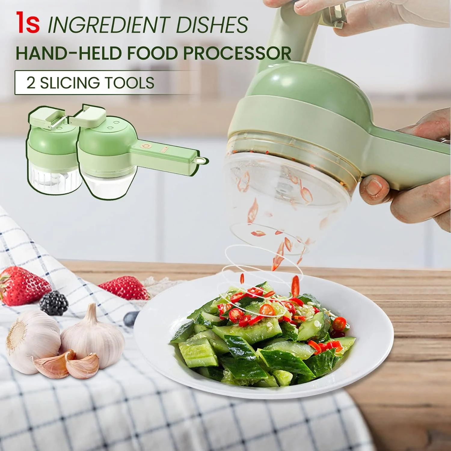 مجموعة اداة تقطيع خضار كهربائية محمولة 4 في1 - Electric Vegetable Cutter 4in1