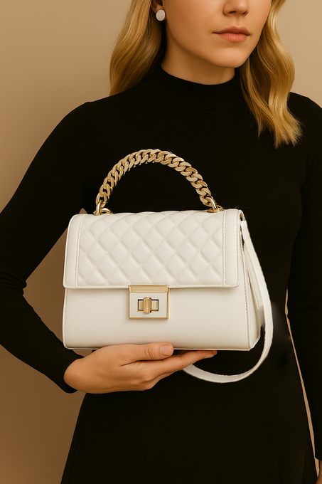 Classic Quilted Handbag with Gold Chain Handle