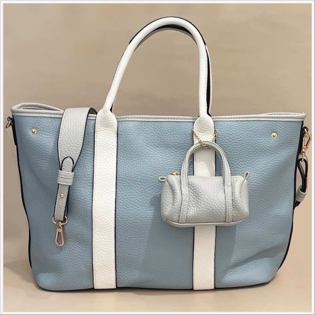 Chic Tote with White Stripe and Mini Pouch Accent