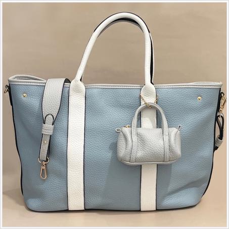 Chic Tote with White Stripe and Mini Pouch Accent
