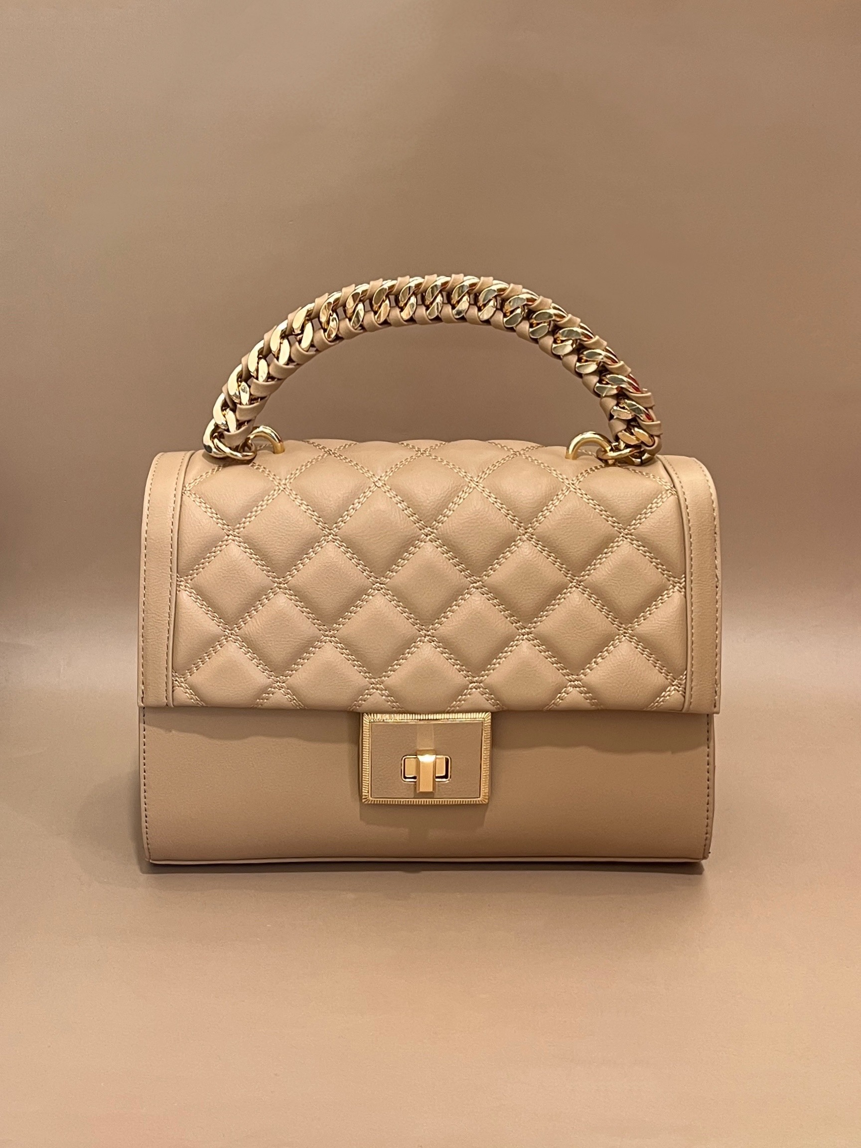 Classic Quilted Handbag with Gold Chain Handle