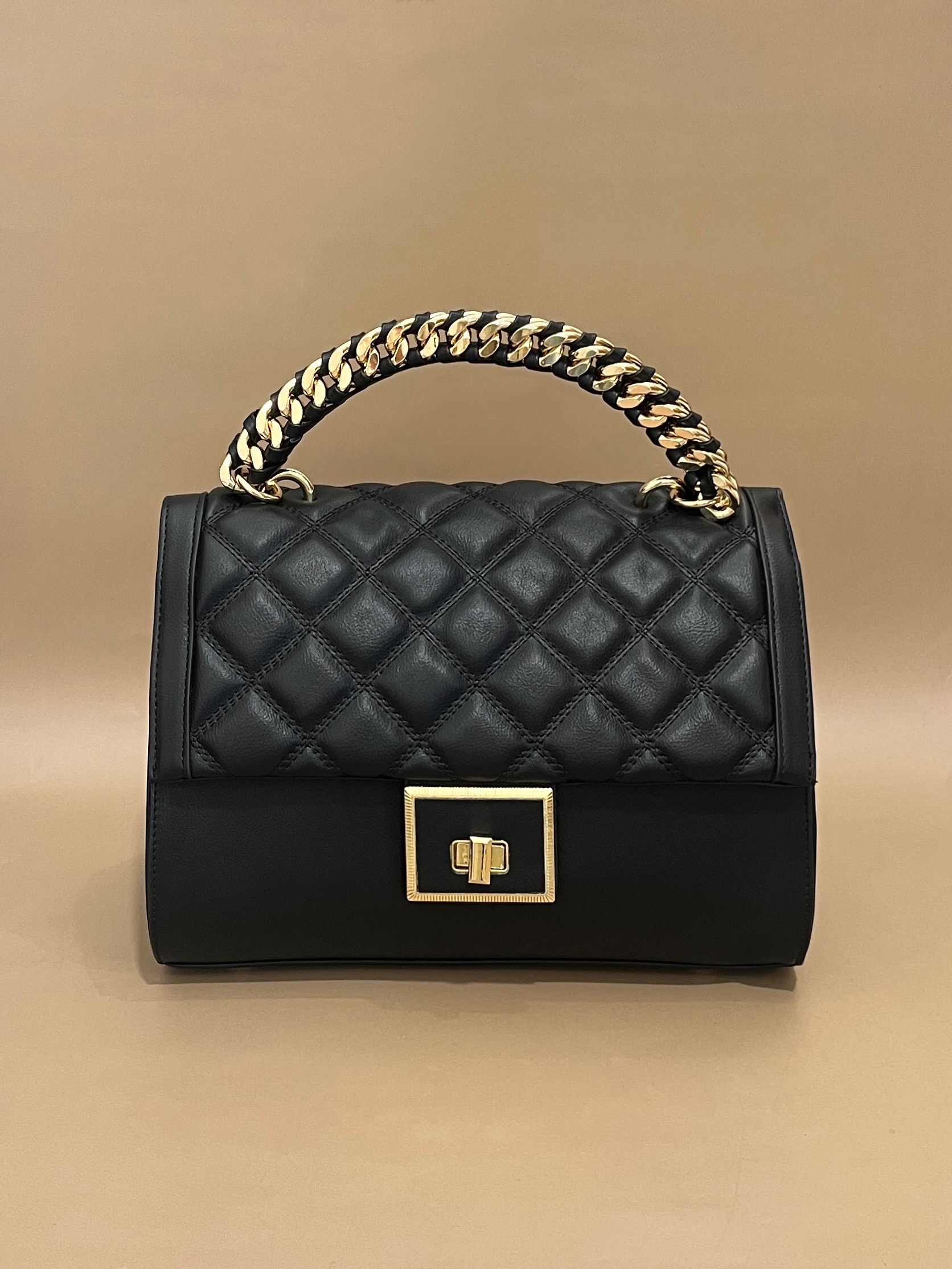Classic Quilted Handbag with Gold Chain Handle