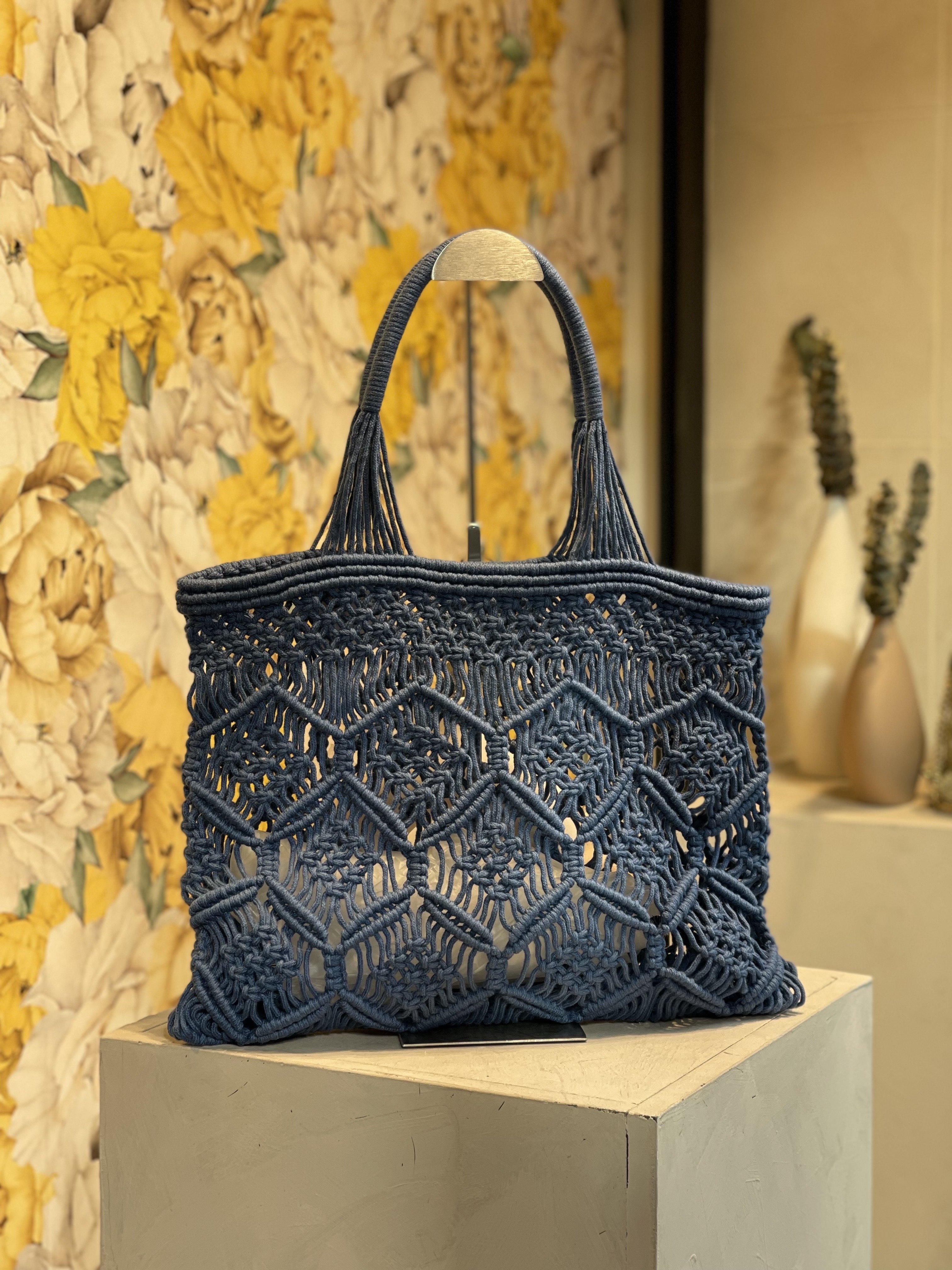 Sac Cabas Macramé Noir Fait Main