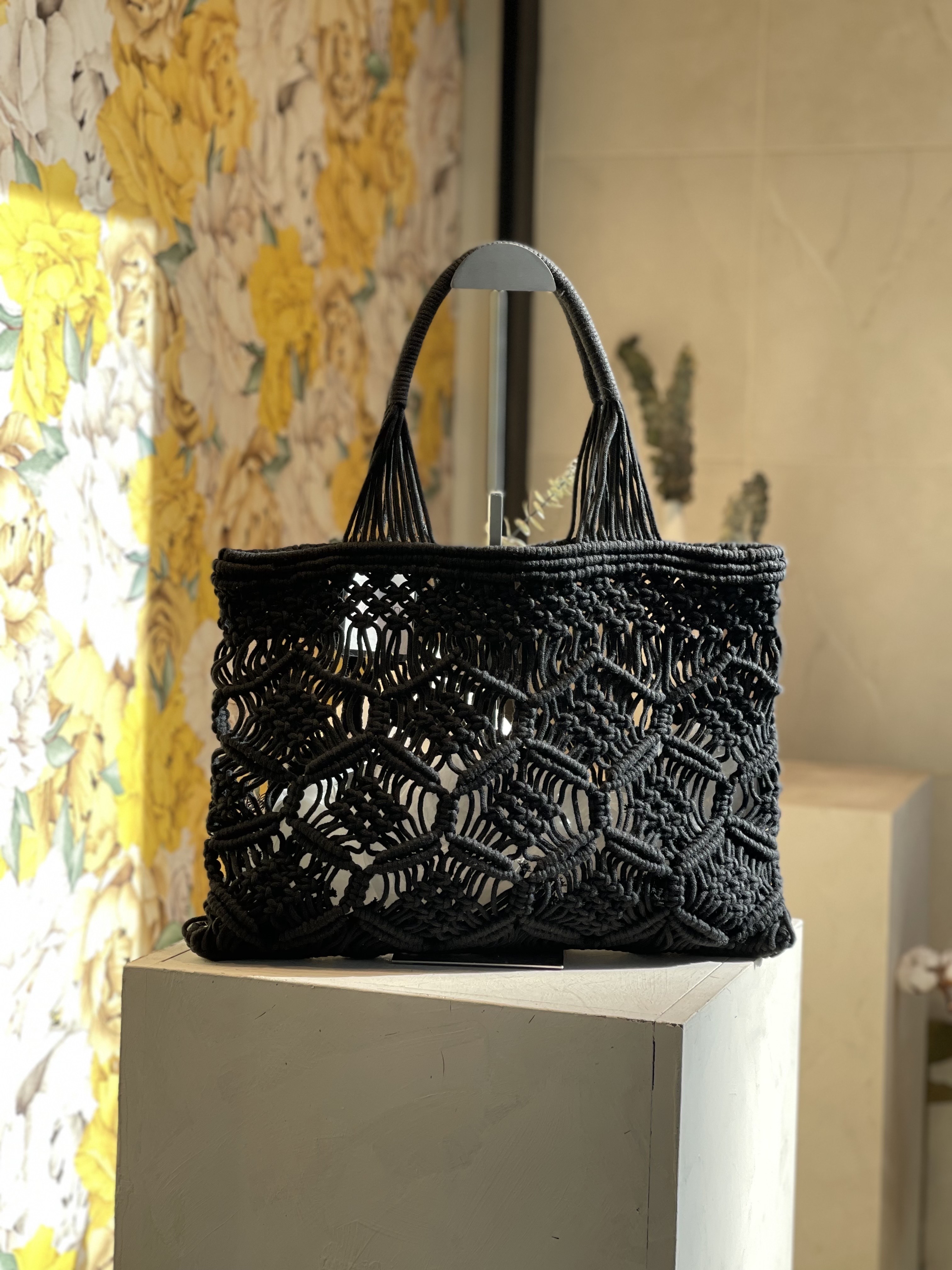 Sac Cabas Macramé Noir Fait Main